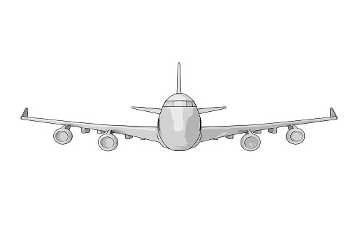 Sketch of Passenger Airplane Pencil Drawing on a white background. 3d Rendering