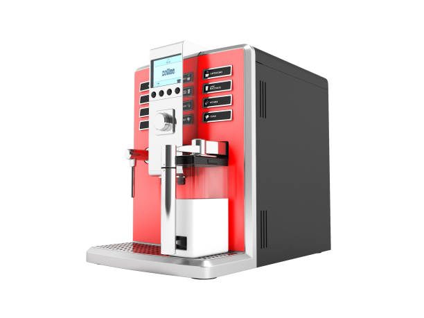 istock A modern multifunctional coffee machine with milk red 3d on the right 3d render on white background no shadow 951013578