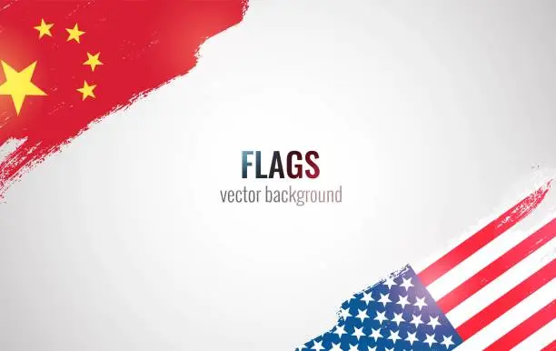 Vector illustration of Flags of USA and China