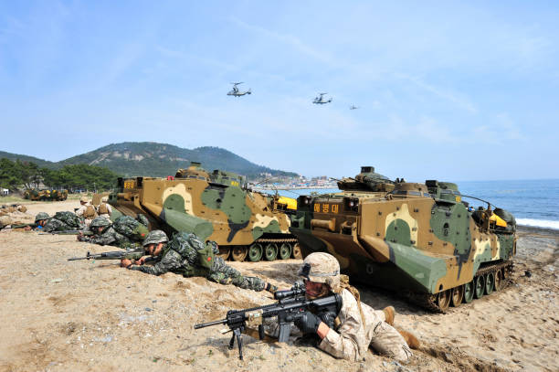 2014, East Sea Coast at the Ssangnyong exercise in Pohang, South Korea, ROK marine corps and U.S. Marine Corps stock photo