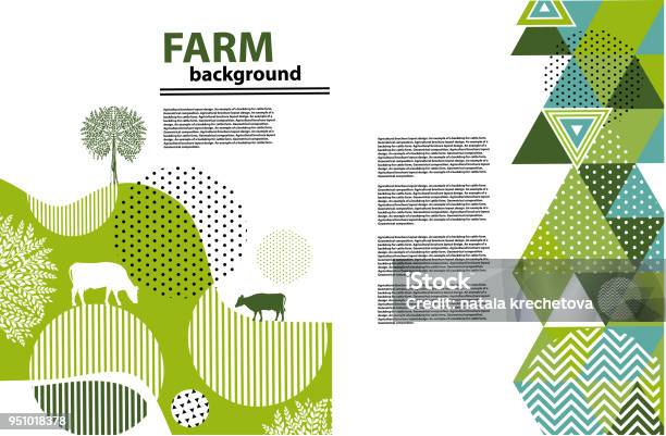 Vetores de Projeto De Layout De Folheto Agrícola Um Exemplo De Um Cenário Para A Fazenda Composição Geométrica Fundo Para Capas Panfletos Banners e mais imagens de Agricultura