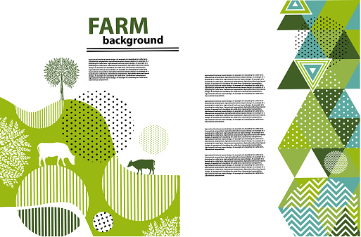 Agricultural brochure layout design. An example of a backdrop for farm. Geometrical composition. Background for covers, flyers, banners.