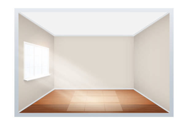 ilustraciones, imágenes clip art, dibujos animados e iconos de stock de ejemplo de habitación vacía con ventana lateral. - wall white floor domestic room