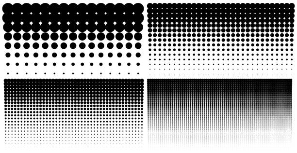 수직 그라데이션 하프톤 도트 배경, 하프톤 도트 패턴을 사용 하 여 서식 하는 수평 파일의 집합입니다. 벡터 일러스트 레이 션 - 하프톤 stock illustrations
