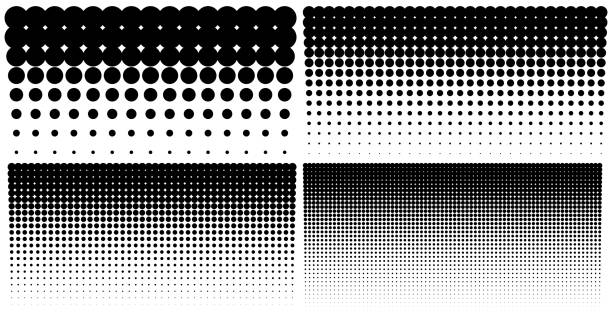 Set of vertical gradient halftone dots backgrounds, horizontal templates using halftone dots pattern. Vector illustration Set of vertical gradient halftone dots backgrounds, horizontal templates using halftone dots pattern. Vector illustration. half tone stock illustrations