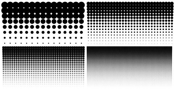 Set of vertical gradient halftone dots backgrounds, horizontal templates using halftone dots pattern. Vector illustration Set of vertical gradient halftone dots backgrounds, horizontal templates using halftone dots pattern. Vector illustration. digital enhancement stock illustrations