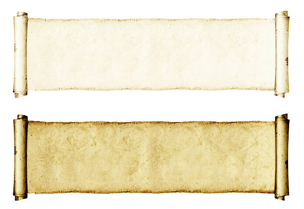 antica pergamena - scroll old paper folded foto e immagini stock
