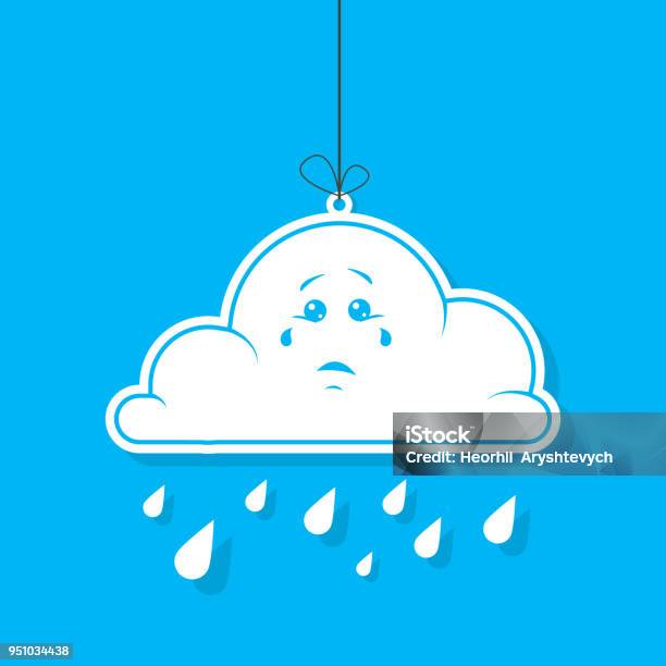 Farbe Abbildung Cartoon Weiße Wolke Mit Regen Auf Blauem Hintergrund Stock Vektor Art und mehr Bilder von Traurigkeit