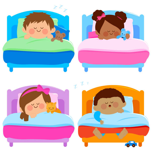 Children sleeping Vector illustration collection of children sleeping in their beds. domestic cat greece stock illustrations