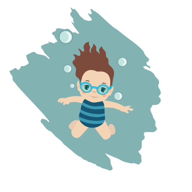 bildbanksillustrationer, clip art samt tecknat material och ikoner med simning liten flicka med fläck - baby swim under water