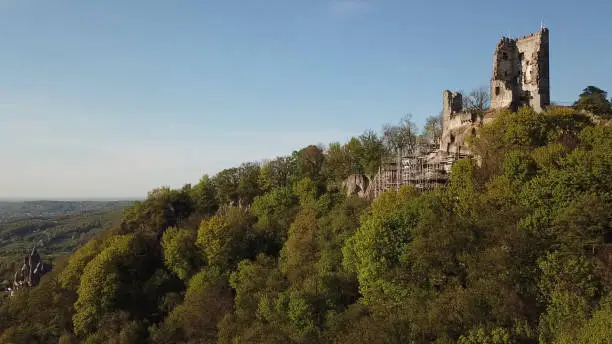 Drachenfels ruin in Koenigswinter on the Rhine Siebengebirge Germany