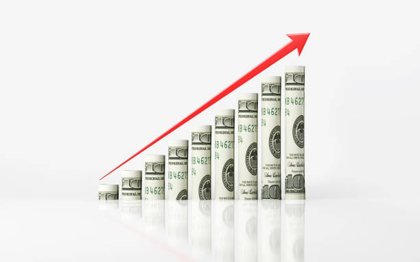 istock Financial Growth Bars Textured With American Dollars On White Reflective Surface 951047176