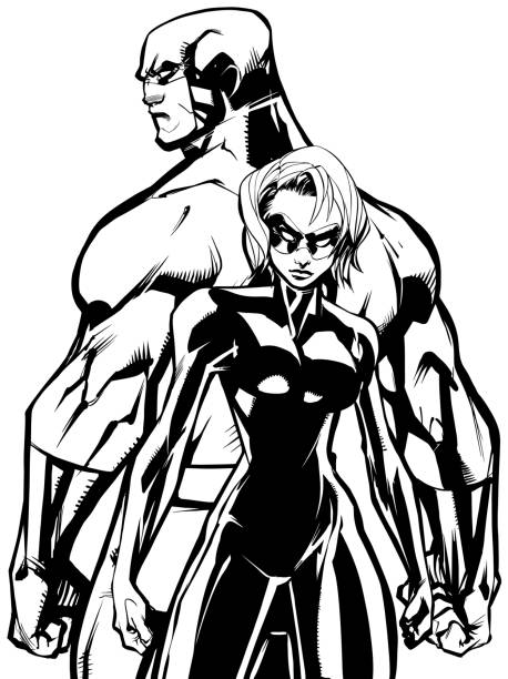 istock Superhero Couple Back to Back No Capes Line Art 951047568