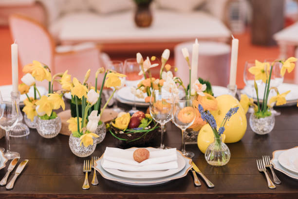 istock Easter table set in yellow green colors 951050606
