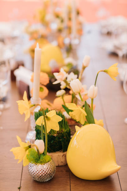istock Easter table set in yellow green colors 951051082