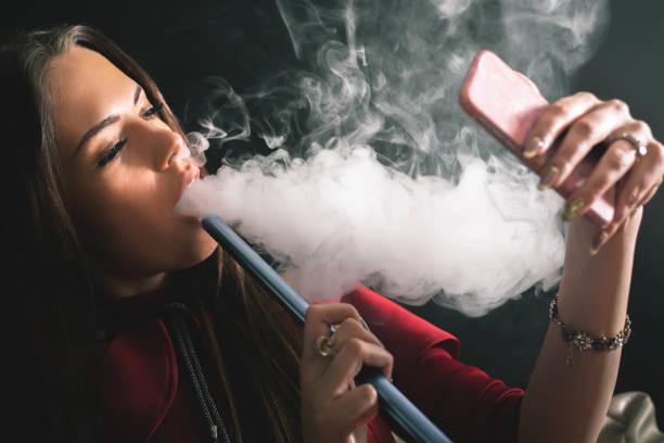 Young Beautiful Girl Smoke Hookah At Club Selfie Mobile Phone Stock Photo -  Download Image Now - iStock