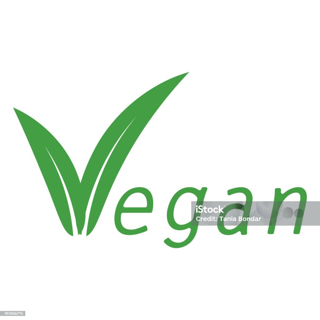 Vegan inscription with leaf Vegan inscription with leaf on white back Logo stock vector