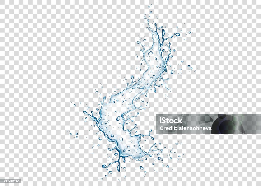 Éclaboussure de l’eau et gouttes isolés sur fond transparent. - clipart vectoriel de Eau libre de droits