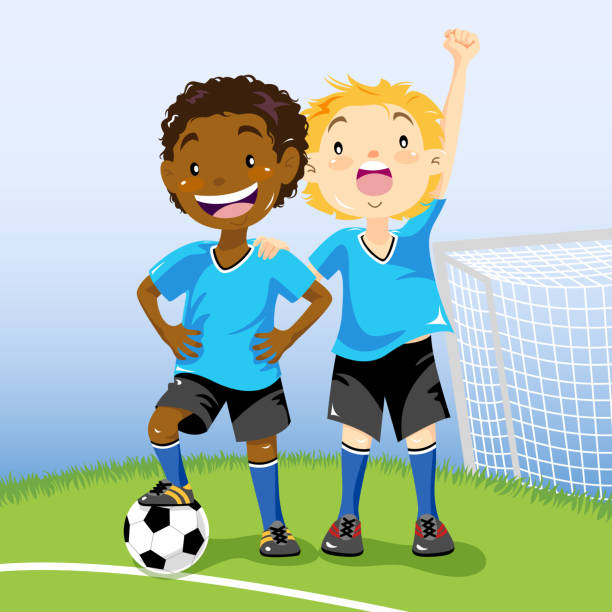 Soccer Boys Multi-ethnic children soccer team. boys soccer stock illustrations