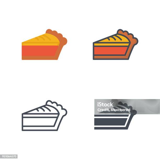 Pie Slice Thanksgiving Holidays Icon Vector Flat Icon Silhouette Line Colored Stock Illustration - Download Image Now