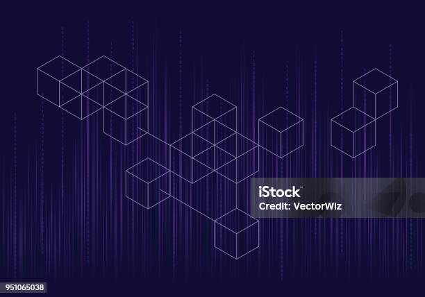Blockchain Pattern Graphics Modern Digital Blockchain Pattern With Binary Data On Dark Blue ...