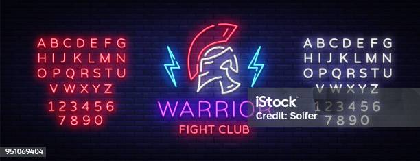 Fight Club Neon Sign Warrior Logo In Neon Style Design Template Sports Logo Spartan Warrior Night Fight Mma Light Banner Bright Night Neon Advertisement Vector Editing Text Neon Sign Stock Illustration - Download Image Now