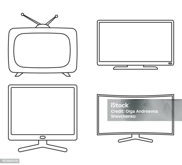 Line Art Black And White Modern Tv Set Stock Illustration - Download Image Now - Television Industry, Television Set, Outline