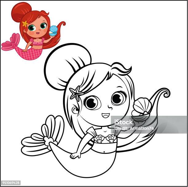 Cartoon Mermaid Character For Coloring Page Activity Stock Illustration - Download Image Now