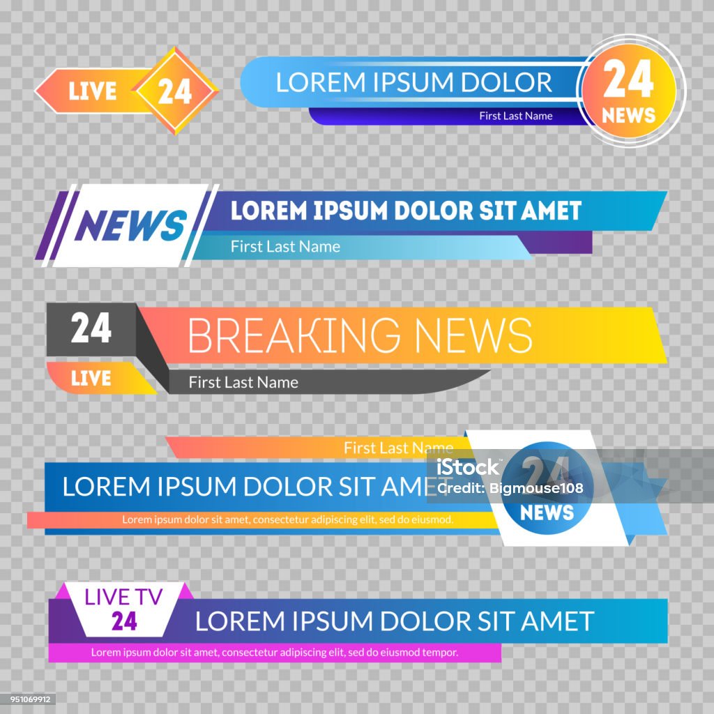 Tv News Banners on a Transparent Background. Vector Tv News Banners Set on a Transparent Background for Your Text. Vector illustration of Broadcasting Show Media Banner Banner - Sign stock vector