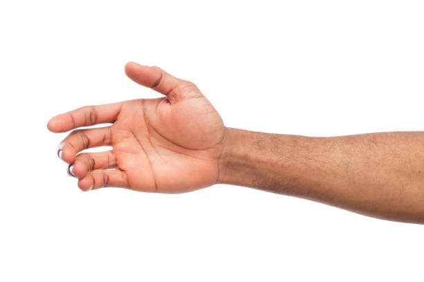 istock Black hand holding virtual smartphone isolated 951069958