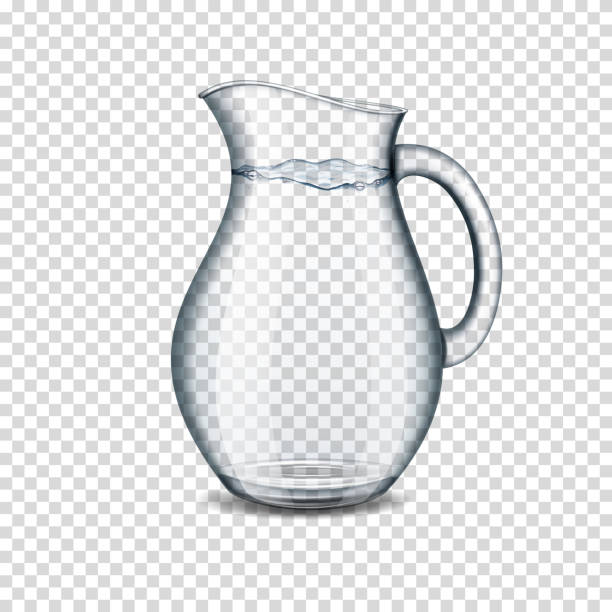 illustrazioni stock, clip art, cartoni animati e icone di tendenza di brocca trasparente realistica con acqua, isolata. - jug