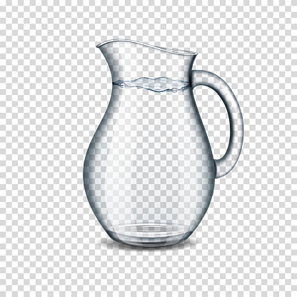 Realistic transparent jug with water, isolated.