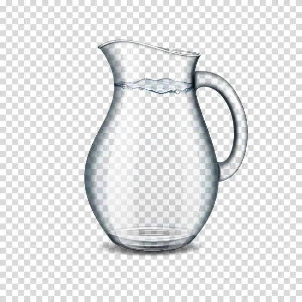 Vector illustration of Realistic transparent jug with water, isolated.