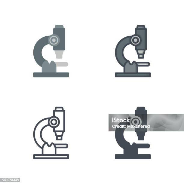 Microscopio Medicina Vettoriale Linea Piatta Silhouette Icona Colorata - Immagini vettoriali stock e altre immagini di Microscopio