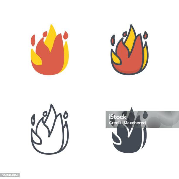 Simbol Api Hd Api Api Tanda Api Ikon Vektor Garis Datar Siluet Berwarna Ilustrasi ...
