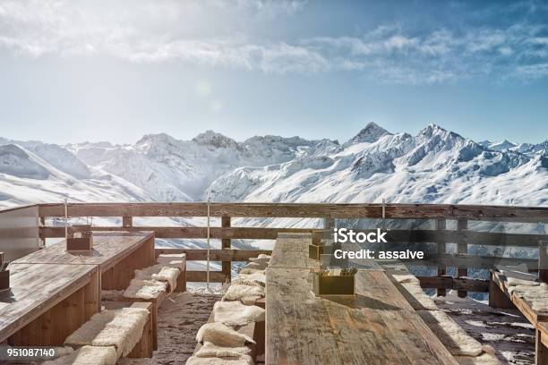 Outdoor Restaurant With Spectacular View Of Swissalps On The Jakobshorn Stock Photo - Download Image Now
