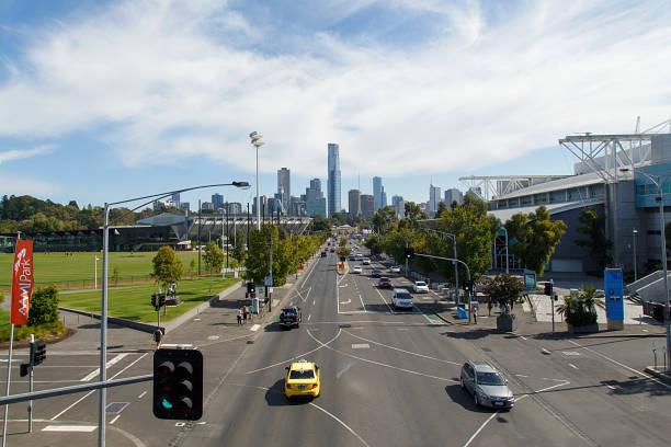 Melbourne, Australia: April 09, 2018: The Melbourne Rectangular Stadium commercially known as AAMI Park, is an outdoor sports stadium on the site of Edwin Flack Field in the Sports and Entertainment Precinct in the Melbourne City Centre along Olympic Boulevard.
