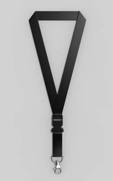 Photo of Blank Lanyard with metal snap hook and detachable plastic buckle for print design presentation. 3d render illustration.