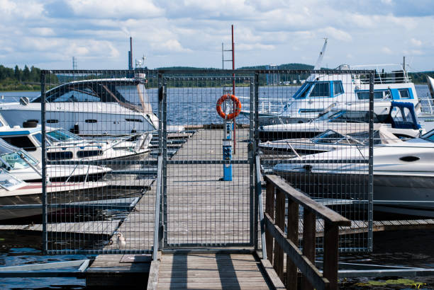 Boats near the pier on the lake, Jyvaskyla, Finland