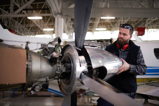 Shot of a light aircraft in a hangar