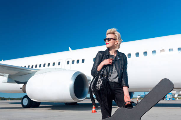Female rockstar on airport