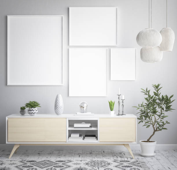 istock Mock up poster frame interior background, scandinavian style 951105792