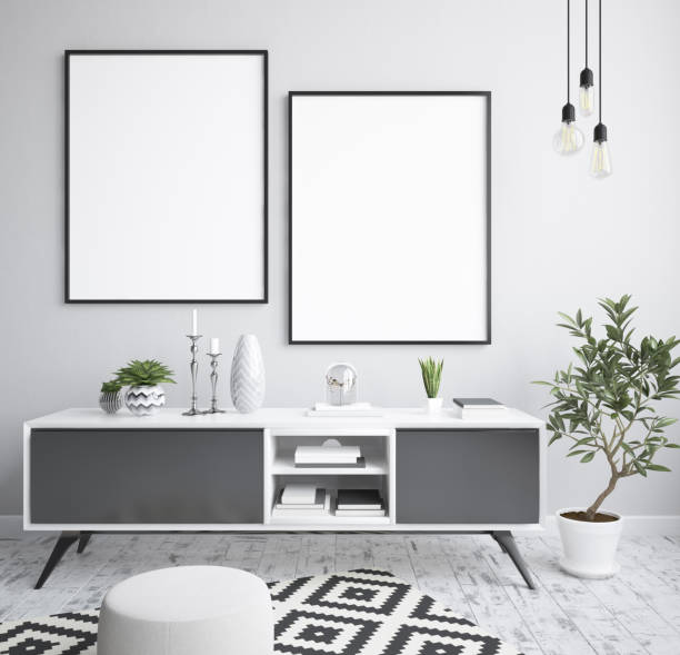 istock Mock up poster frame interior background, scandinavian style 951105806