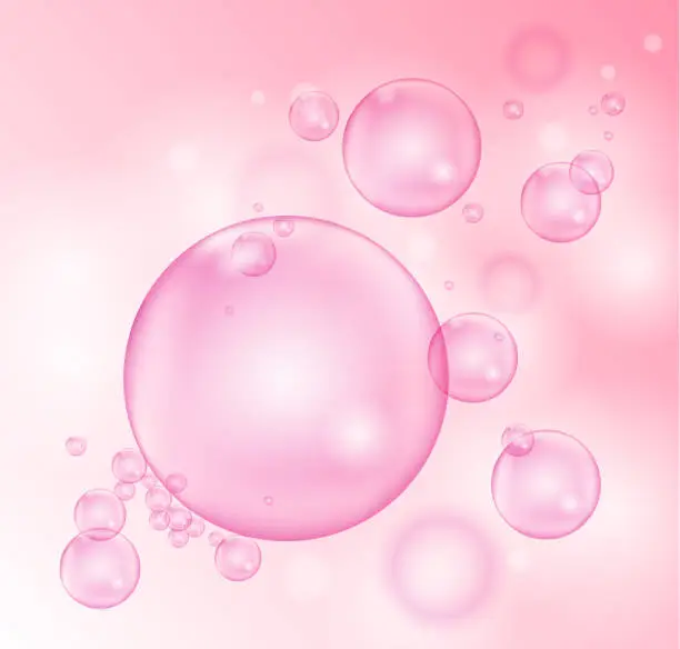 Vector illustration of Vector shiny pink flying soap or shampoo bubbles