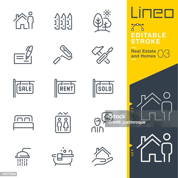 Lineo Modifiable Avc Biens Immobiliers Et Des Maisons De Ligne Icônes Vecteurs libres de droits et plus d'images vectorielles de Icône