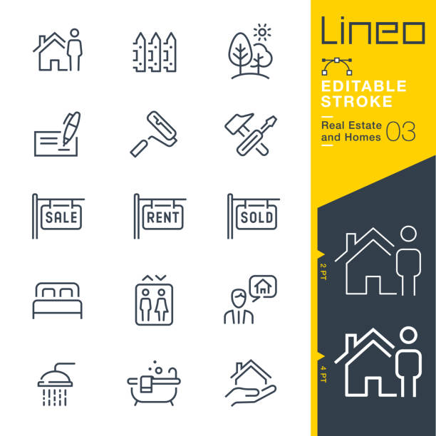 ilustrações de stock, clip art, desenhos animados e ícones de lineo editable stroke - real estate and homes line icons. - bluebird bird american culture front or back yard