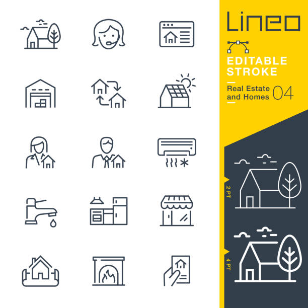 Lineo Editable Stroke - Real Estate and Homes line icons. Vector Icons - Adjust stroke weight - Expand to any size - Change to any colour store symbols stock illustrations