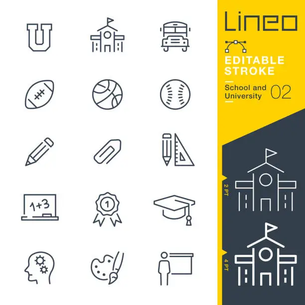 Vector illustration of Lineo Editable Stroke - School and University line icons