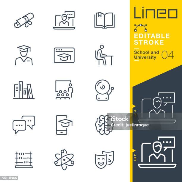 Lineo Editable Stroke Icone Di Linea Scuola E Università - Immagini vettoriali stock e altre immagini di Icona