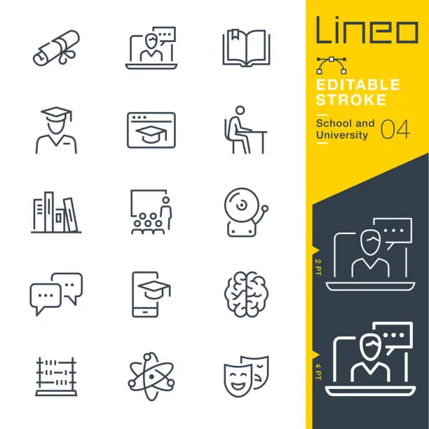 Vector illustration of Lineo Editable Stroke - School and University line icons